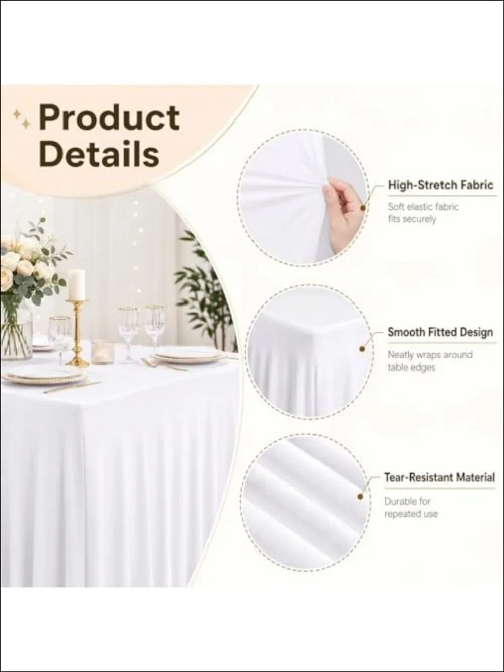 Spandex Tablecloth Rectangle Stretch Table Cover 6 Ft